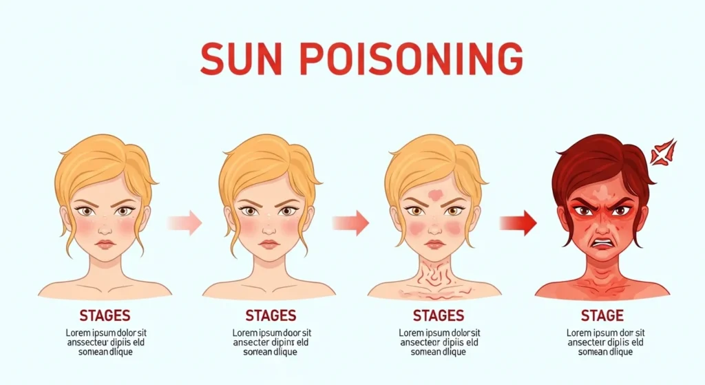Stages of Sun Poisoning